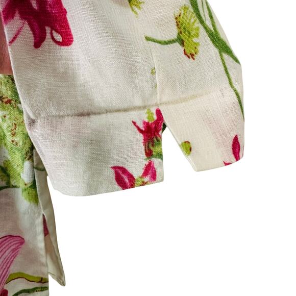 dandy by randi m Floral Linen Button Down Quarter Sleeve Blouse Size L - Picture 4 of 6